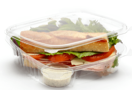 clear hinge container with sandwich inside