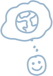 illustration of happy face with thought bubble about earth